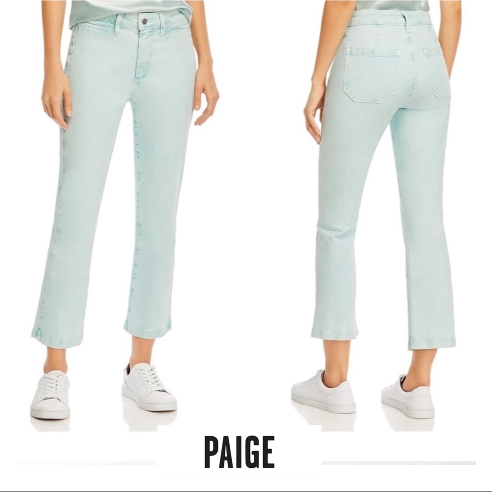 NEW Paige Collette Crop Flare Jeans in Vintage Mint Green